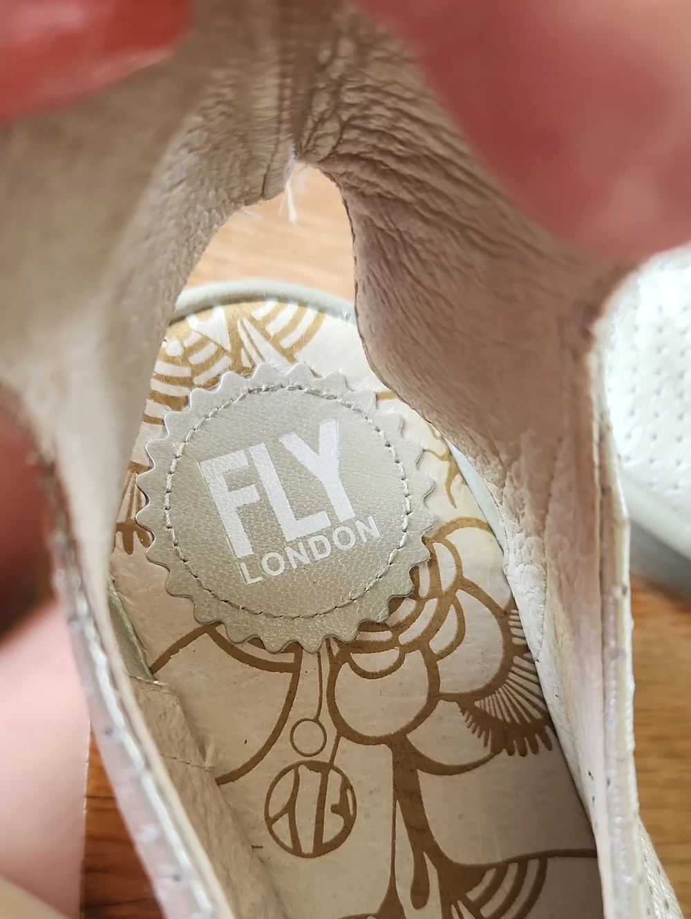 Fly London sz 38  Metallic silver shoe wedge style us 7.5-8